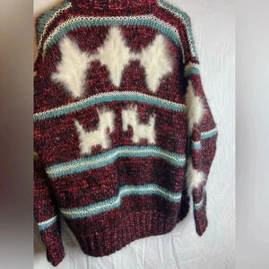 Womens Large Charlotte kappler Red/Black Heavy Button Up sweater Dog Scotties